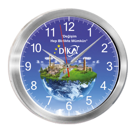 TRİTON091 GÜMÜŞ METAL KASA DUVAR SAATİ (350 MM) Promosyon DUVAR SAATLERİ